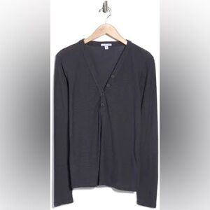 James Perse Long Sleeve Slub Jersey Henley Gray 4 XL